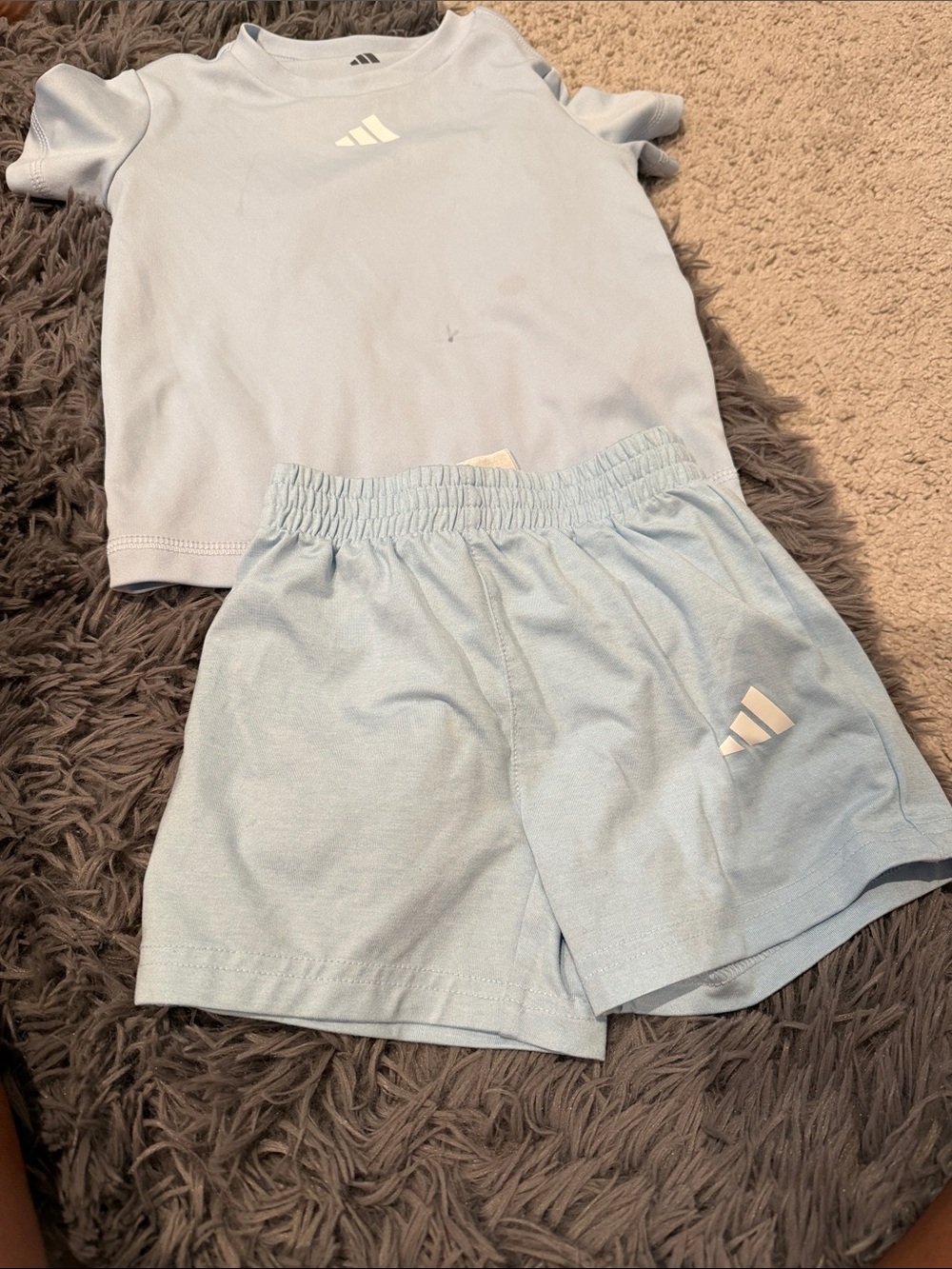 adidas Light Blue Kids Athletic Tee and Shorts Set